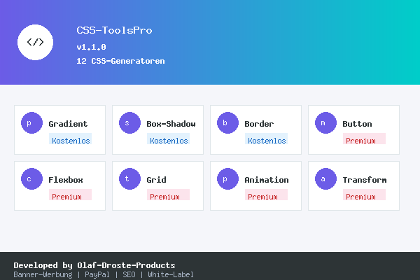 CSS-ToolsPro - CSS-Generator Portal mit Banner-Werbung & PayPal-Verkauf
